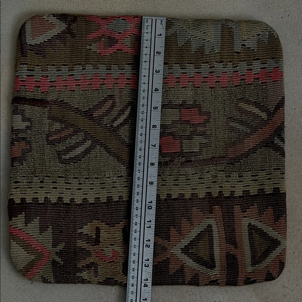 VINTAGE Kilim Geometric Square Cushion Cover Earthy Tones 14x14